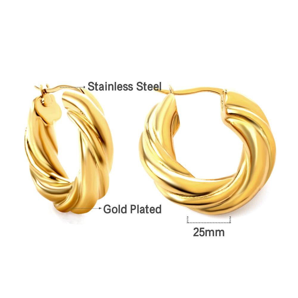 Stainless Steel 18K Gold/Steal -plated Round Twist Earrings For Women asonjewelry